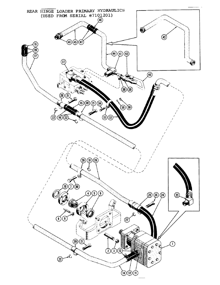 Схема запчастей Case 1000C - (220) - REAR HINGE LOADER PRIMARY HYDRAULICS, USED FROM SERIAL NUMBER 7101201 (05) - UPPERSTRUCTURE CHASSIS