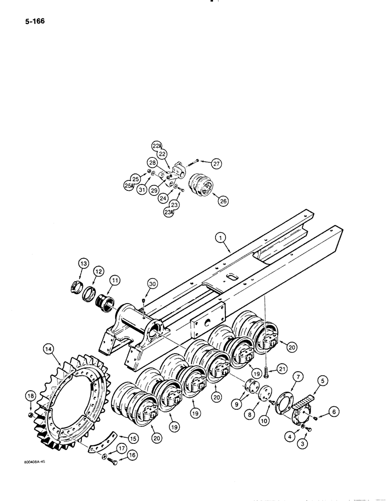 Схема запчастей Case 1455B - (5-166) - TRACK FRAME, SPROCKET, AND ROLLERS, 74" (1880 MM) GAUGE STANDARD DOZER MODELS (11) - TRACKS/STEERING