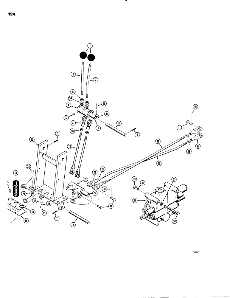 Схема запчастей Case W20 - (194) - LOADER CONTROL VALVE AND LEVERS (2 SPOOL), ALL VALVES HAVE CASE NUMBER ON VALVE IDENTIFICATION PLATE (08) - HYDRAULICS