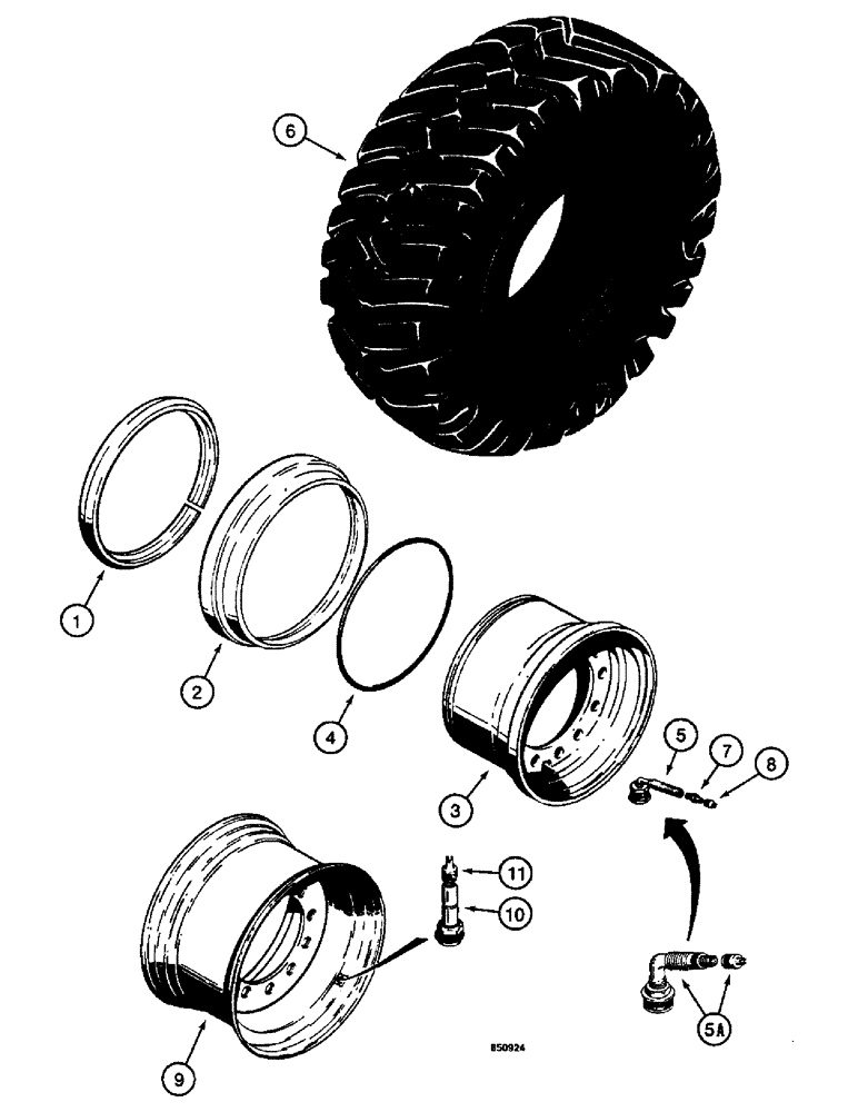 Схема запчастей Case W14 - (354) - WHEELS AND TIRES, USED ON MODELS WITH 15.50 X 25 TIRES, ITEM (06) - POWER TRAIN