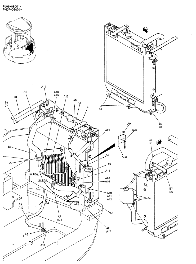 Схема запчастей Case CX50B - (05-003) - RADIATOR INSTAL (COOLER) (PH05P00024F1 & PH05P00027F1) OPTIONAL PARTS