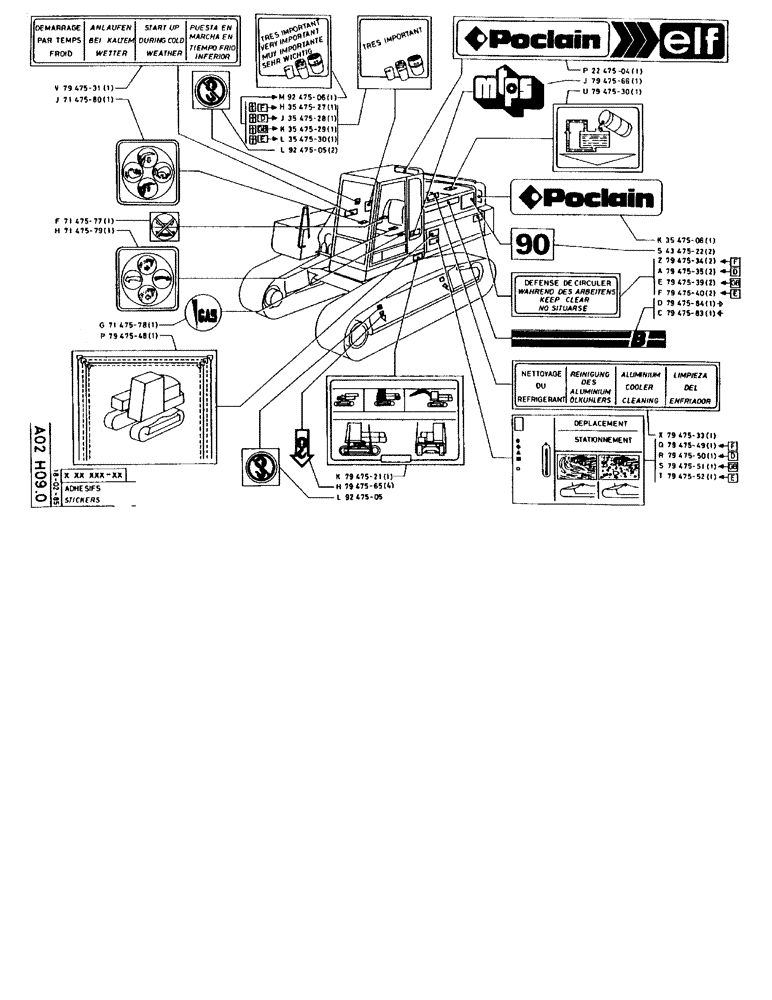 Схема запчастей Case 90BCL - (033) - STICKERS (05) - UPPERSTRUCTURE CHASSIS