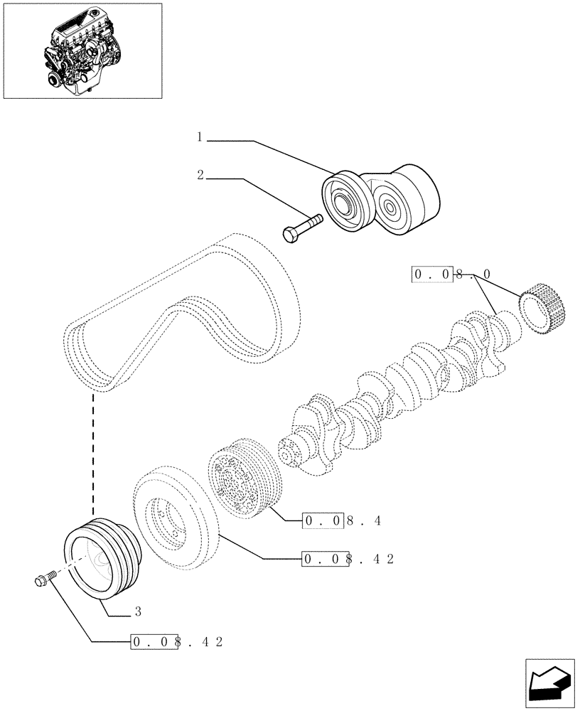 Схема запчастей Case F3AE0684E B006 - (0.08.4/1[01]) - PULLEY - CRANHSHAFT (504053950 - 504087154) 