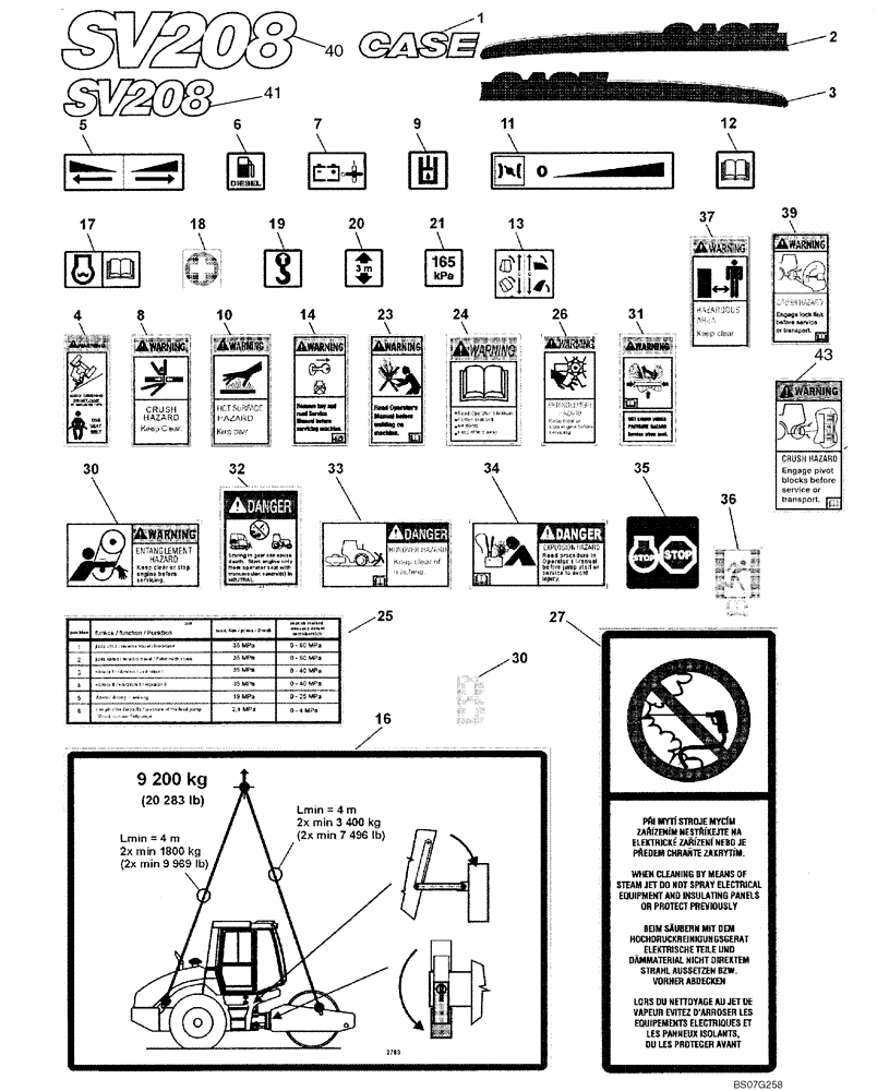 Схема запчастей Case SV208 - (12-028-00[02]) - DECALS, ENGLISH (NA) (GROUP 510 / 69) (ND104961) (ND111482) (09) - CHASSIS/ATTACHMENTS