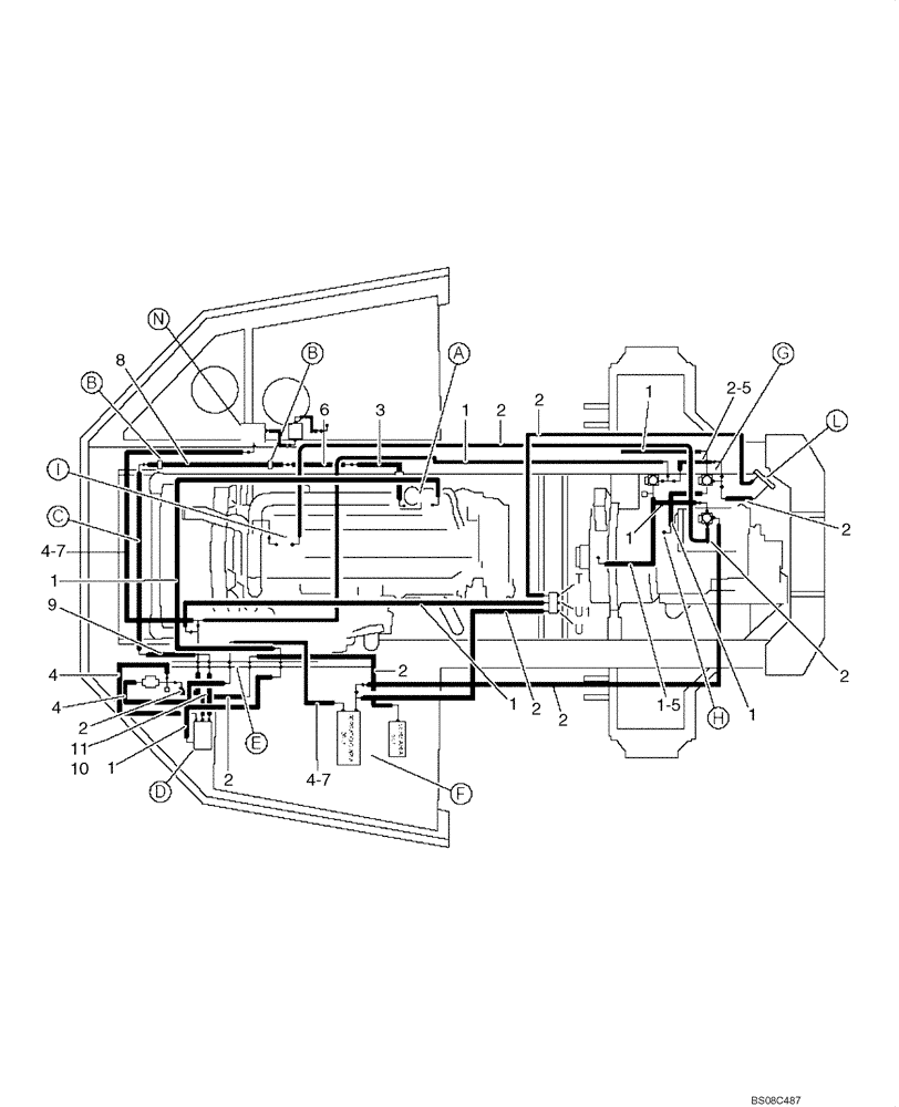 Схема запчастей Case 340B - (49A00001027[001]) - PNEUMATICS, FRONT FRAME (87612816) (09) - Implement / Hydraulics / Frame / Brakes