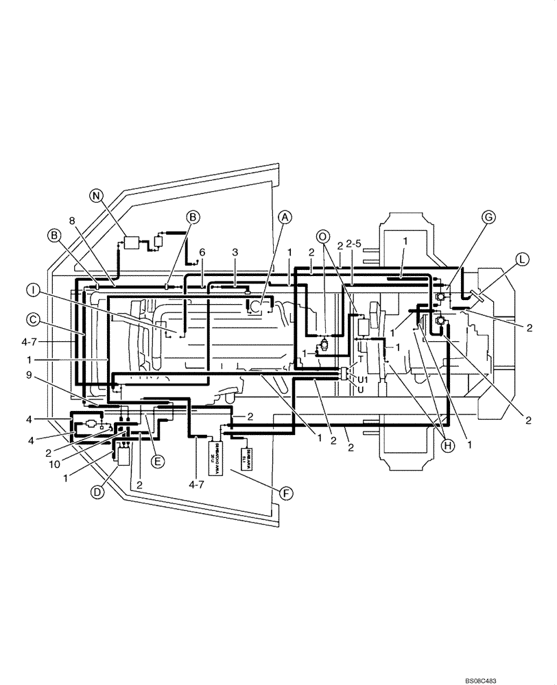 Схема запчастей Case 340B - (49A00021027[001]) - PNUEMATICS, FRONT FRAME (SIMPLE MUX P.I.N. HHD0340BN7PG58072 AND AFTER) (87750208) (09) - Implement / Hydraulics / Frame / Brakes