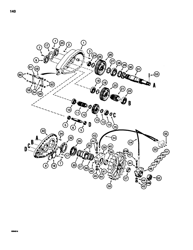 Схема запчастей Case 1080 - (140) - FINAL DRIVE TRANSMISSION, DRIVE SPROCKET MOUNTING (48) - TRACKS & TRACK SUSPENSION