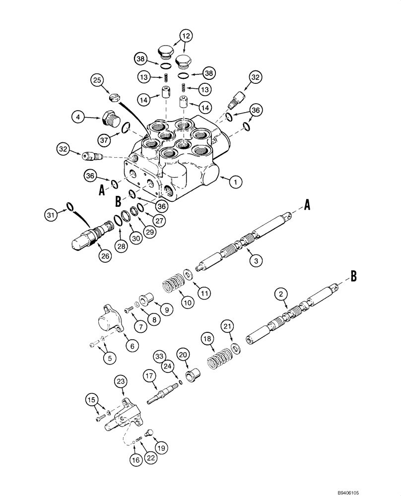 Схема запчастей Case 1845C - (08-15) - VALVE, CONTROL - LOADER, JAF0122751 - (08) - HYDRAULICS