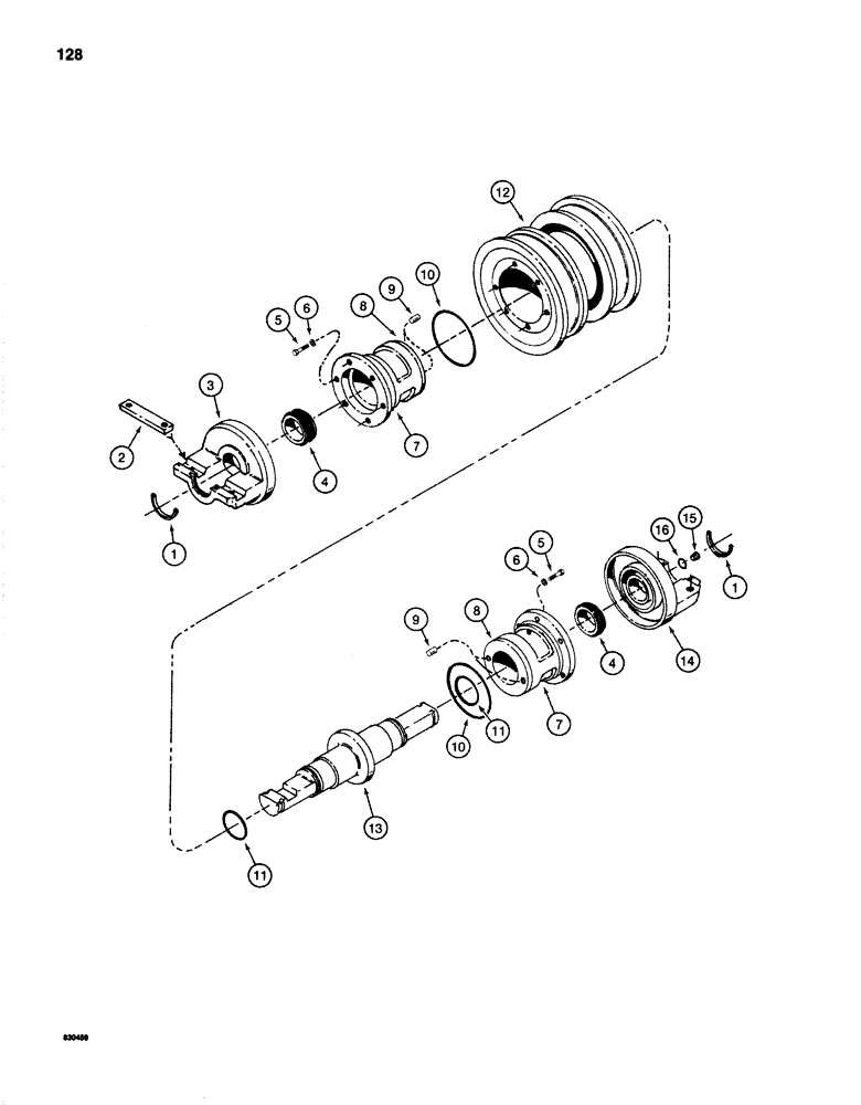 Схема запчастей Case 1280 - (128) - DOUBLE FLANGE TRACK ROLLER, TYPE I (04) - UNDERCARRIAGE