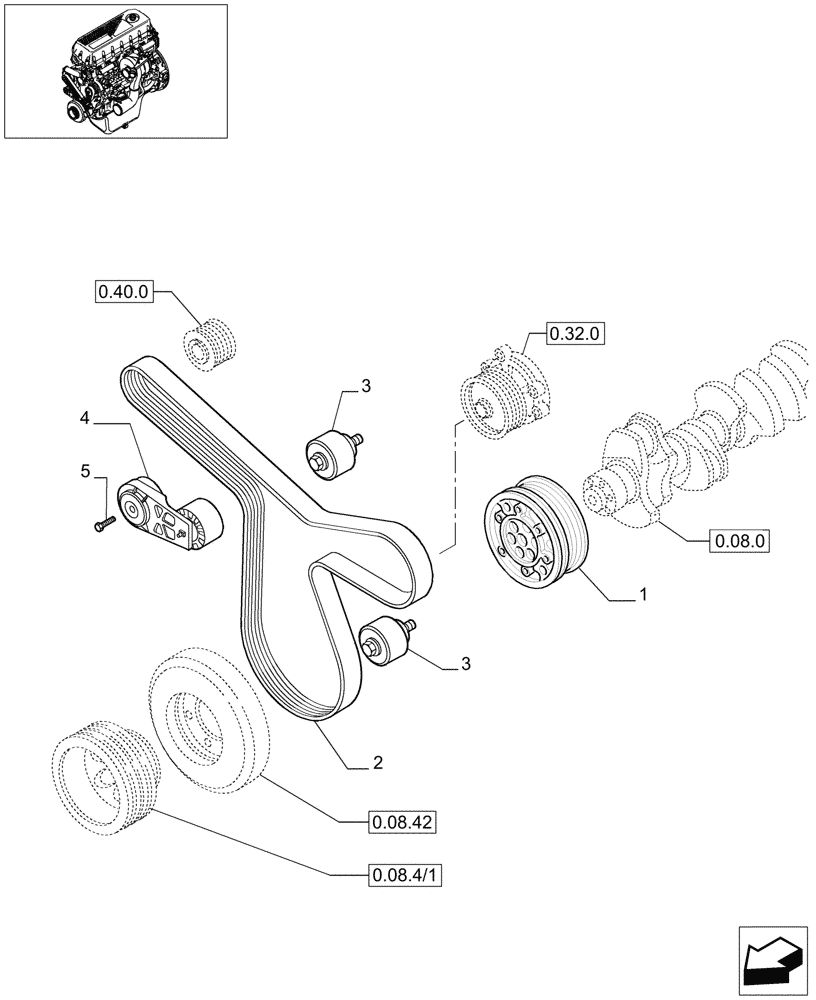 Схема запчастей Case F3BE0684E B003 - (0.08.4[01]) - PULLEY - CRANKSHAFT (504054880) 