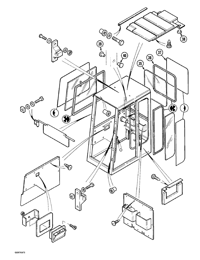 Схема запчастей Case 170C - (9-080) - CAB, CAB GLASS AND INSULATION, P.I.N. 74501 THROUGH 74662, P.I.N. 02301 THROUGH 02320 (09) - CHASSIS