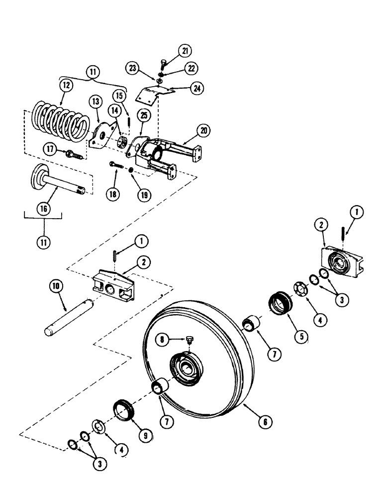 Схема запчастей Case 40 - (050) - IDLER WHEEL AND TRACK ADJUSTER (48) - TRACKS & TRACK SUSPENSION