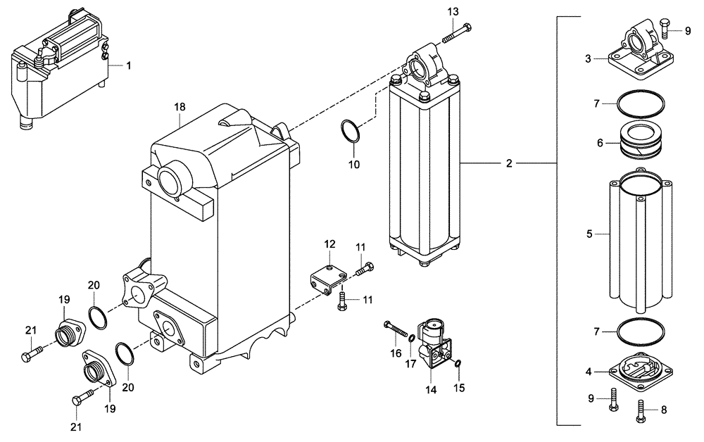 Схема запчастей Case 340 - (05B00000011[001]) - TRANSMISSION - HEAT EXCAHANGER (89500404431) (21) - TRANSMISSION