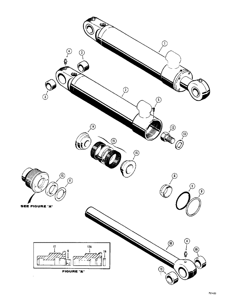 Схема запчастей Case 310G - (225A) - GRAPPLE CYLINDERS (CASE), USES SPLIT SNAP IN OUTER ROD WIPER (07) - HYDRAULIC SYSTEM