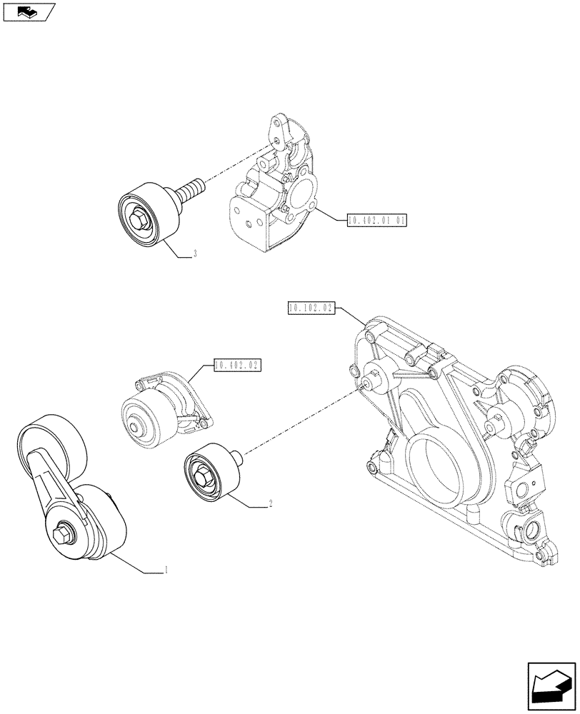 Схема запчастей Case F4HFE6131 A005 - (10.402.03) - BELT TENSIONER (10) - ENGINE