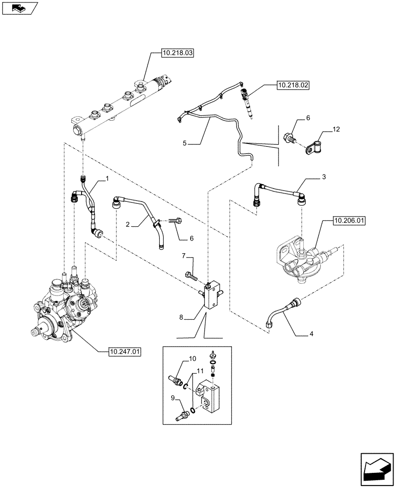 Схема запчастей Case F5HFL413B A001 - (10.218.01) - PIPING - FUEL (504388936) (10) - ENGINE