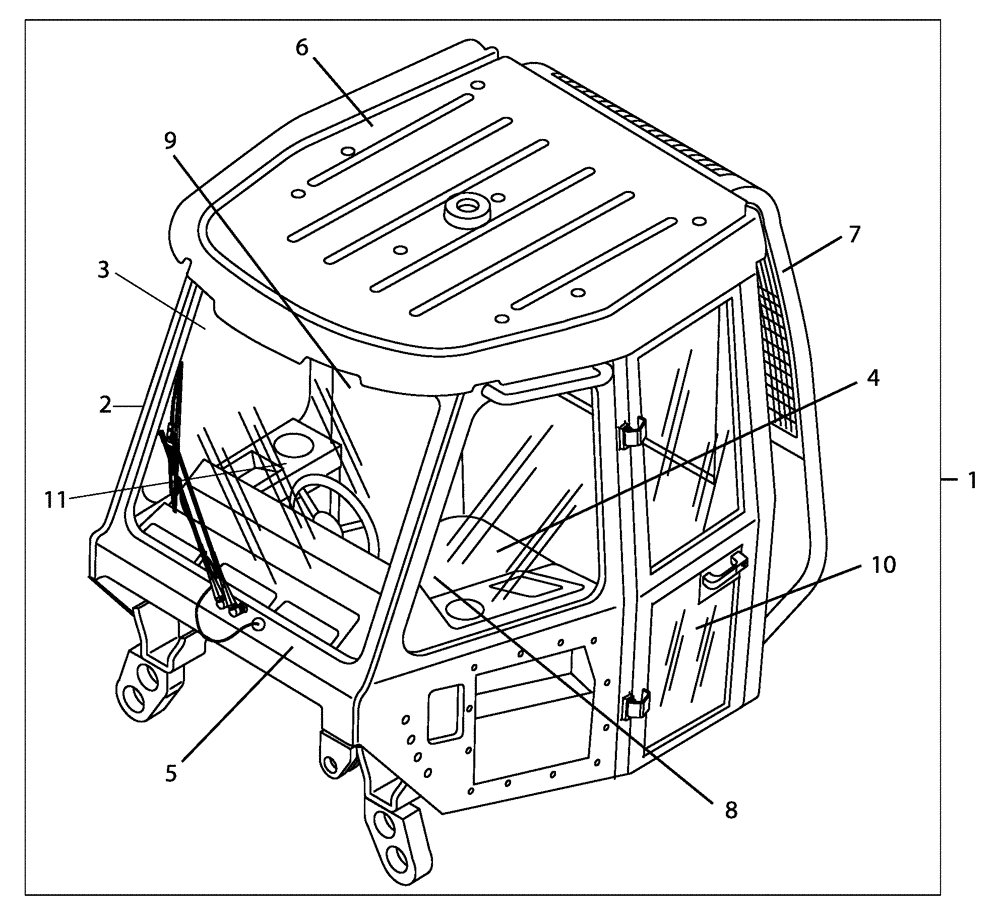 Схема запчастей Case 340 - (51A00010058[001]) - DRIVER CAB (10) - Cab/Cowlings