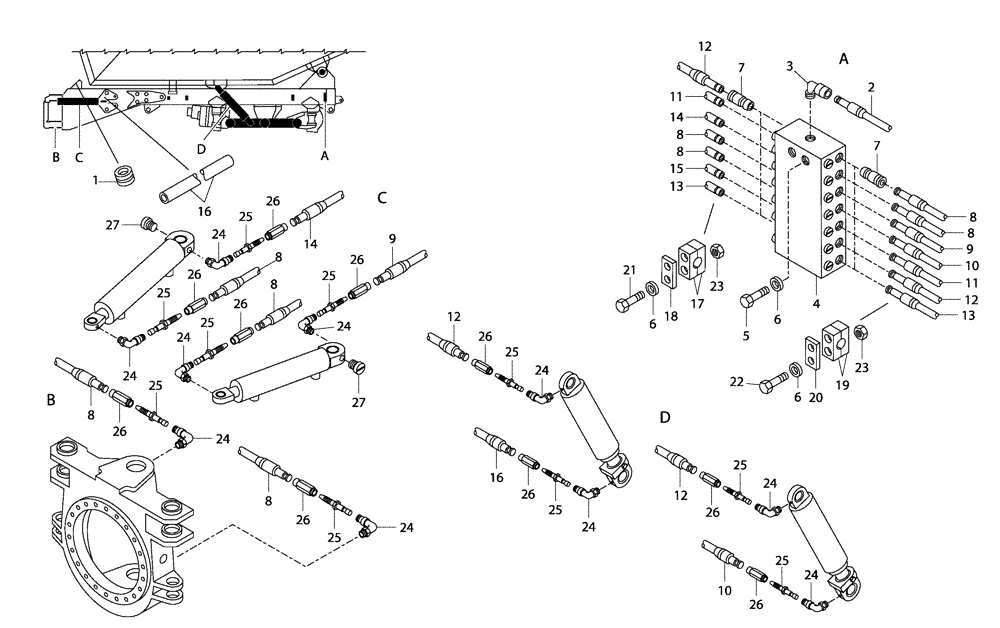 Схема запчастей Case 335 - (94A00000520[001]) - AUTOMATIC GREASING SYSTEM - REAR FRAME (19) - OPTIONS