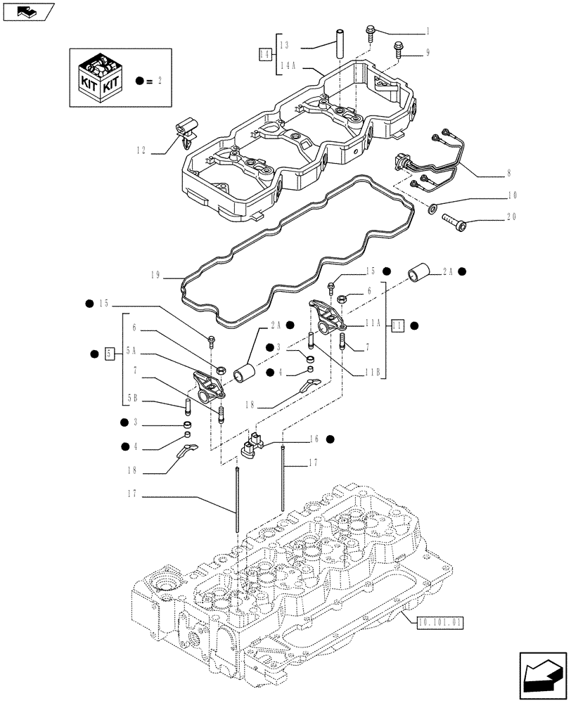 Схема запчастей Case F4HE0484G J100 - (10.106.02) - ROCKER SHAFT (2854376) (10) - ENGINE