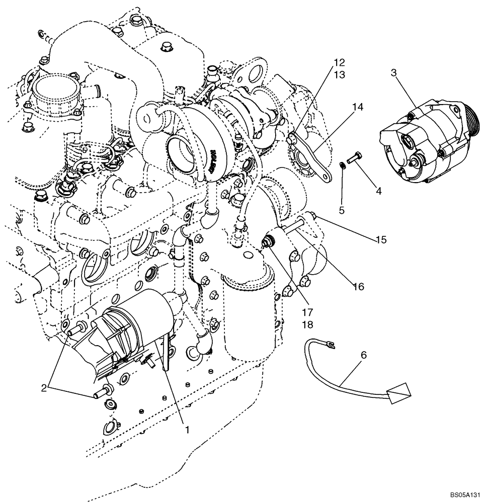 Схема запчастей Case 590SM - (04-03) - STARTER MOUNTING - ALTERNATOR MOUNTING (04) - ELECTRICAL SYSTEMS