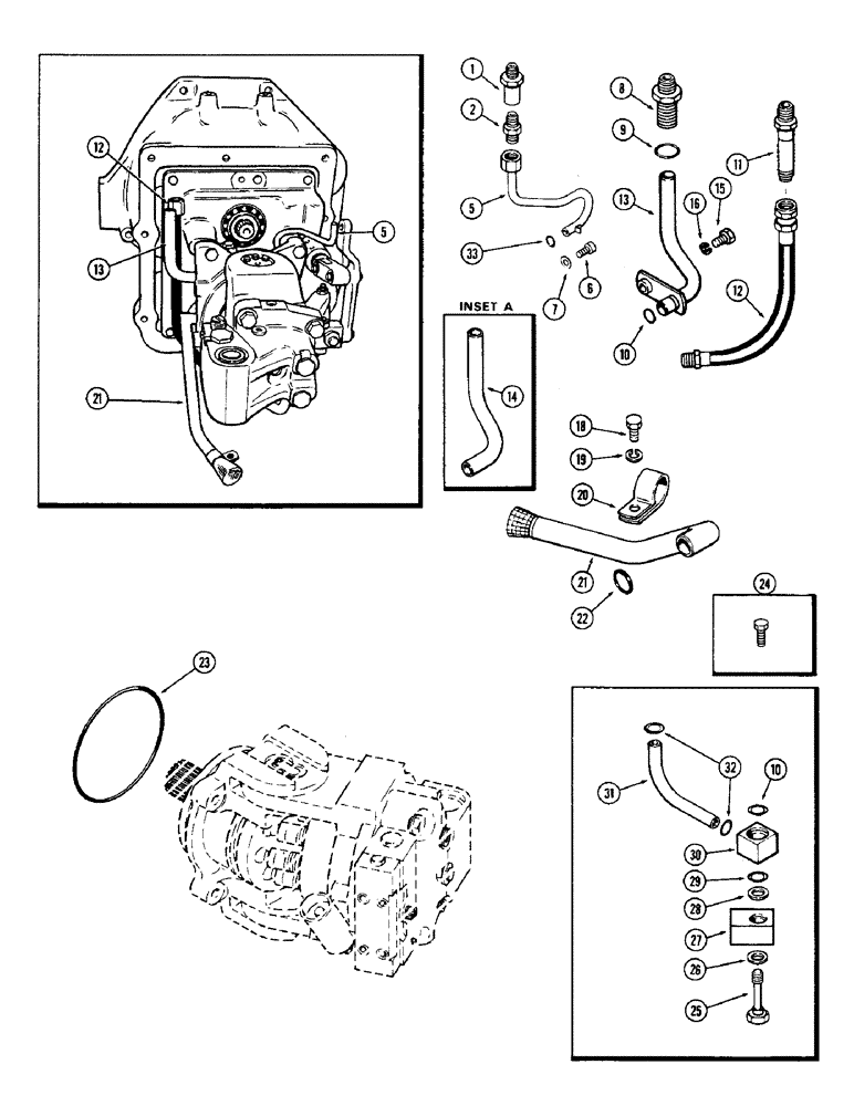 Схема запчастей Case 580B - (125A) - TAURODYNE ASSEMBLY, BULKHEAD FITTINGS, TUBES, HOSES & HARDWARE (06) - POWER TRAIN