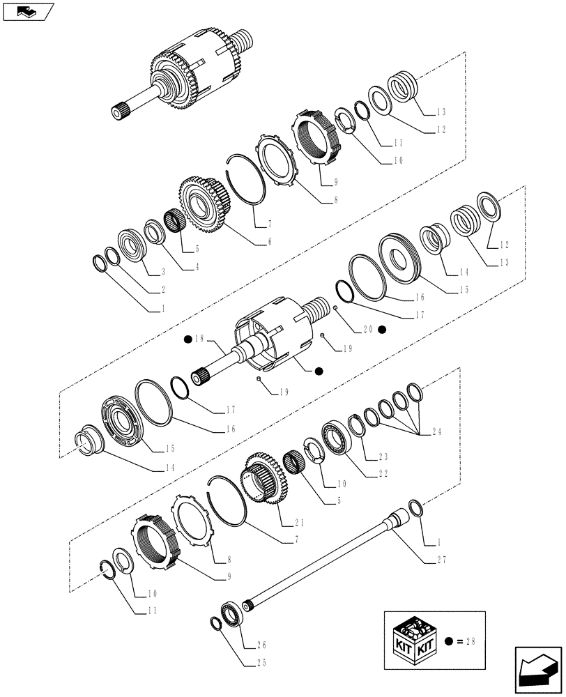 Схема запчастей Case 590SN - (21.155.15) - VAR - 423062 - TRANSMISSION POWERSHIFT H-TYPE - SHAFT, INPUT & PTO (21) - TRANSMISSION