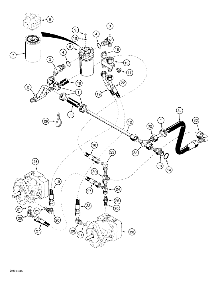 Схема запчастей Case 1818 - (8-11A) - HYDROSTATIC DRIVE HYD CIRCUIT VARIABLE DISPLACEMENT PUMPS TO HYD OIL FILTER (08) - HYDRAULICS