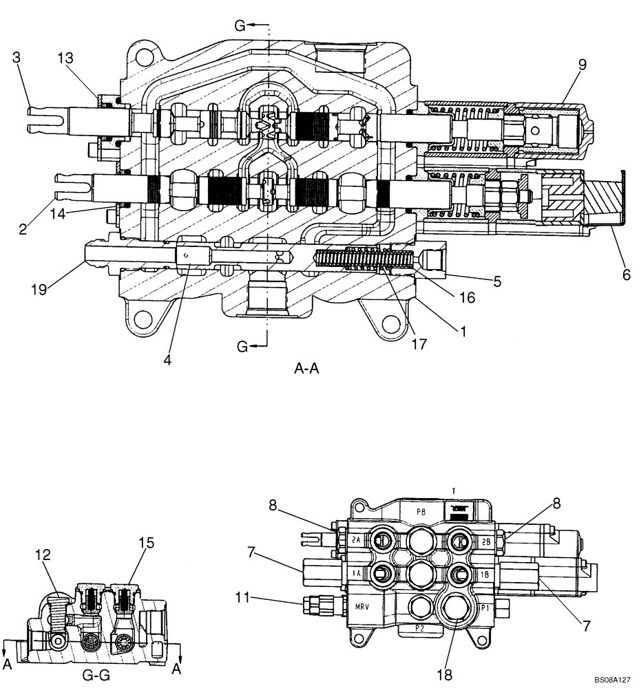 Схема запчастей Case 570MXT - (08-14) - VALVE ASSY - LOADER CONTROL, TWO SPOOL (HUSCO - WITH BUILT-IN PRIORITY VALVE) (08) - HYDRAULICS