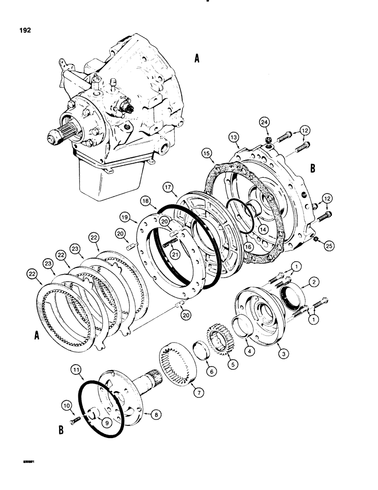 Схема запчастей Case 580SE - (192) - POWER SHUTTLE, CHARGING PUMP AND REVERSE CLUTCH (06) - POWER TRAIN