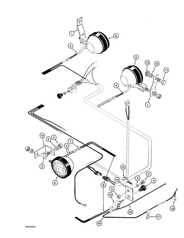 Схема запчастей Case 1825 - (4-36) - ROAD LAMPS AND WIRING, SPECIAL PARTS FOR GERMAN (TBG), P.I.N. JAF0096608 AND AFTER (04) - ELECTRICAL SYSTEMS