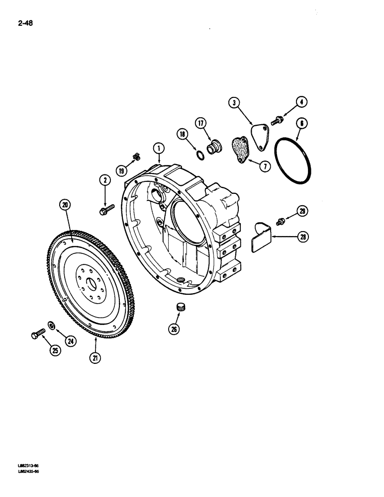 Схема запчастей Case 680L - (2-48) - FLYWHEEL AND HOUSING, 6-590 ENGINE, 6T-590 ENGINE (02) - ENGINE