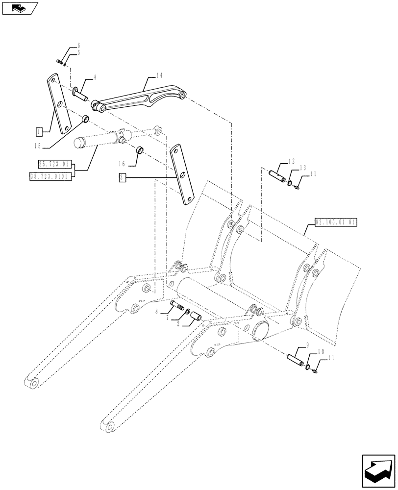 Схема запчастей Case 580SN WT - (82.100.01[02]) - FRAME - LOADER LIFT (82) - FRONT LOADER & BUCKET