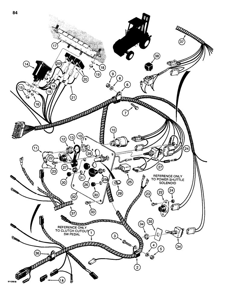 Схема запчастей Case 585D - (084) - ELECTRICAL CIRCUIT, MAIN HARNESS AND INSTRUMENT PANEL, MODELS WITHOUT FLASHER LAMPS (55) - ELECTRICAL SYSTEMS