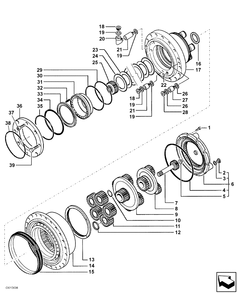 Схема запчастей Case SV216 - (07-003-00[01]) - REDUCTION GEAR - DRUM - IF USED (06) - POWER TRAIN