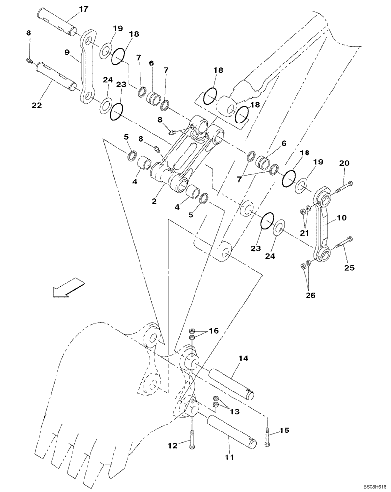 Схема запчастей Case CX470B - (09-70) - BUCKET LINKAGE, STANDARD (09) - CHASSIS