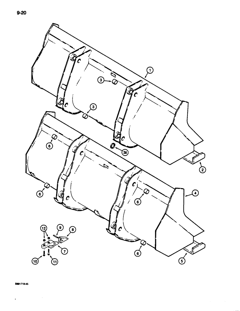 Схема запчастей Case 680L - (9-020) - LOADER BUCKETS, USED ON TRAC. P.I.N. JJG0070523, JJG0070526, JJG0070540 & JJG0070547 & AFTER (09) - CHASSIS/ATTACHMENTS