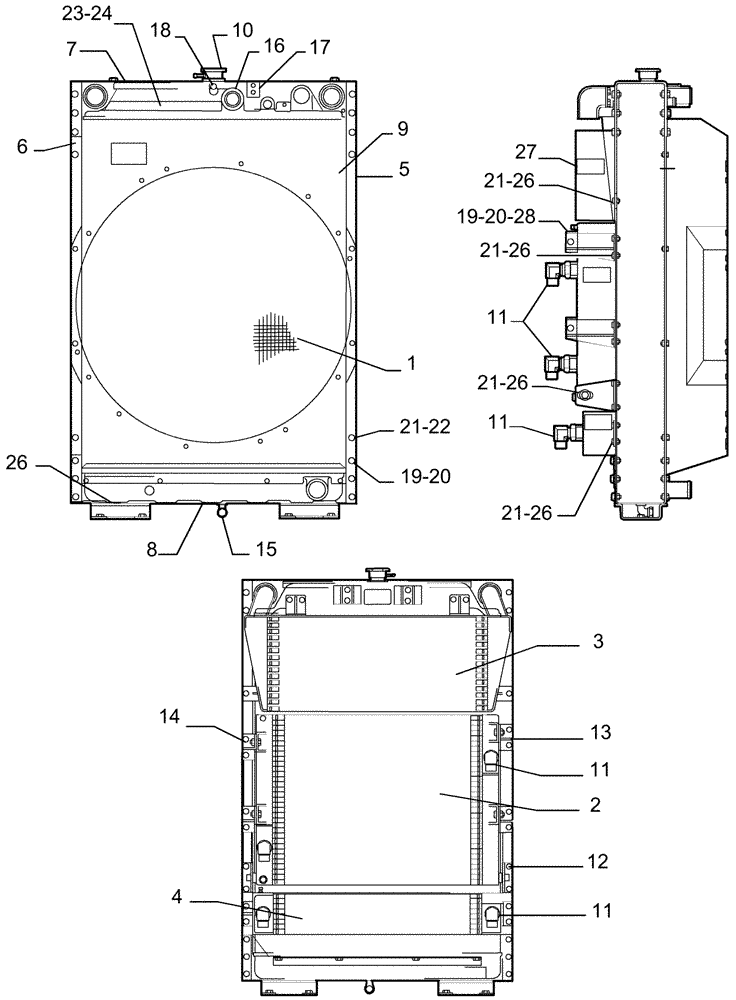 Схема запчастей Case 1850K - (0.550[05]) - WATER RADIATOR - COMPONENTS (01) - ENGINE