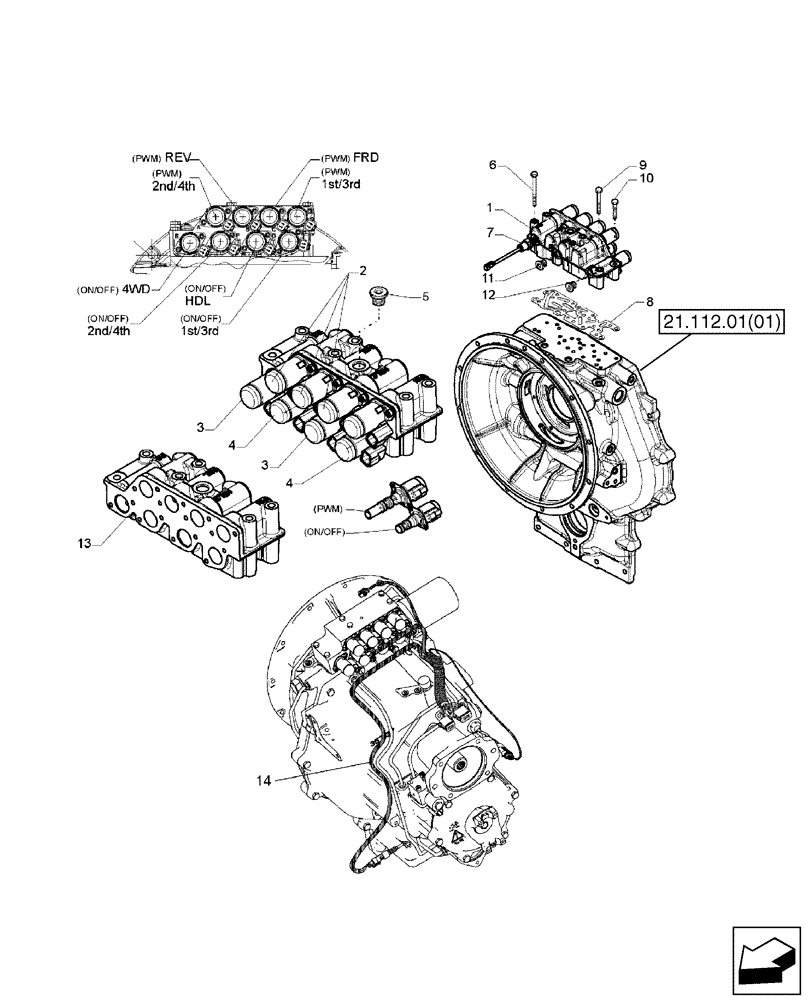 Схема запчастей Case 580SN WT - (21.155.16) - TRANSMISSION - 4WD POWERSHIFT H TYPE - VALVE, CONTROL (21) - TRANSMISSION