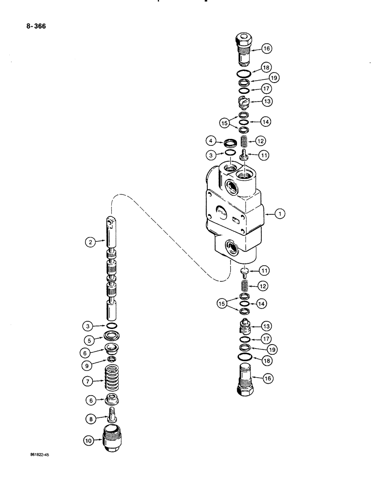 Схема запчастей Case 580K - (08-366) - LOADER CONTROL VALVE, CLAM SECTION (08) - HYDRAULICS