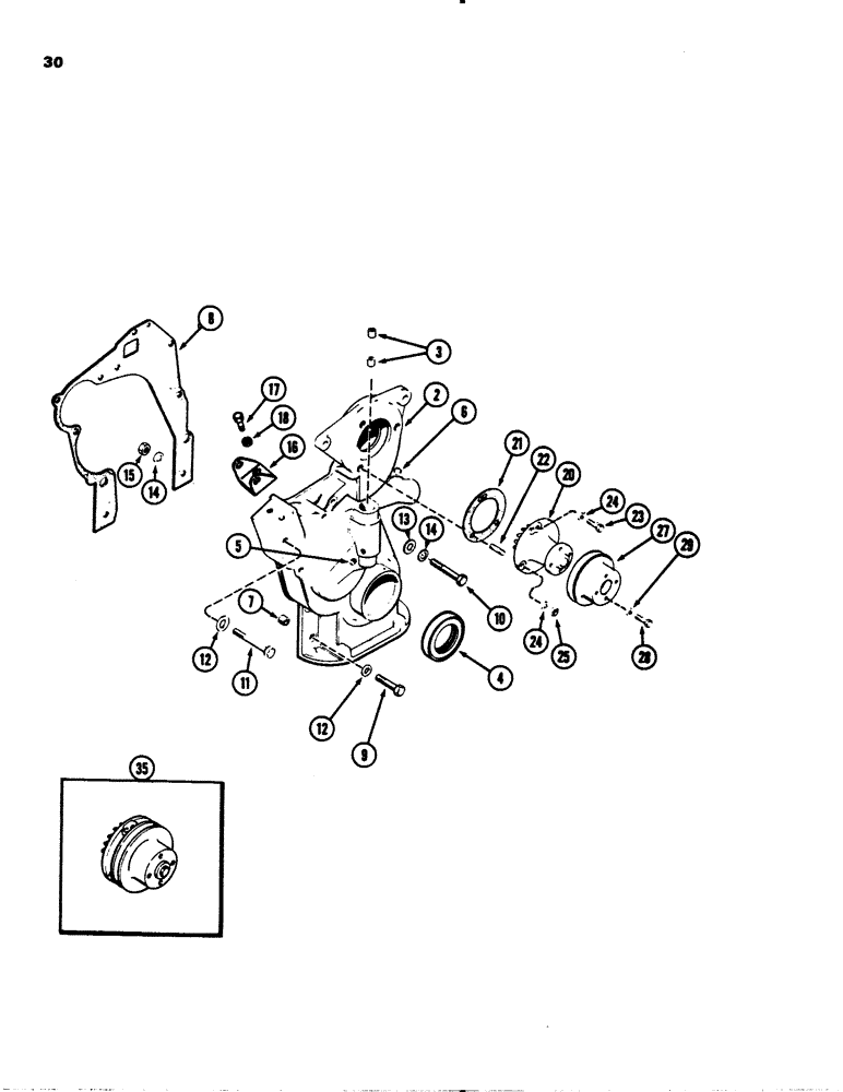 Схема запчастей Case 1845 - (030) - TIMING GEAR COVER, (159) SPARK IGNITION ENGINE, WATER PUMP (10) - ENGINE