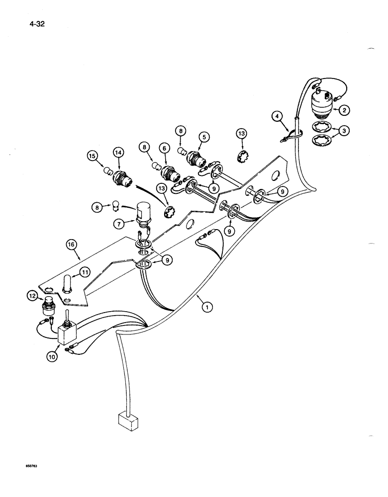 Схема запчастей Case 1086B - (4-032) - RIGHT CONSOLE ELECTRICAL HARNESS (04) - ELECTRICAL SYSTEMS