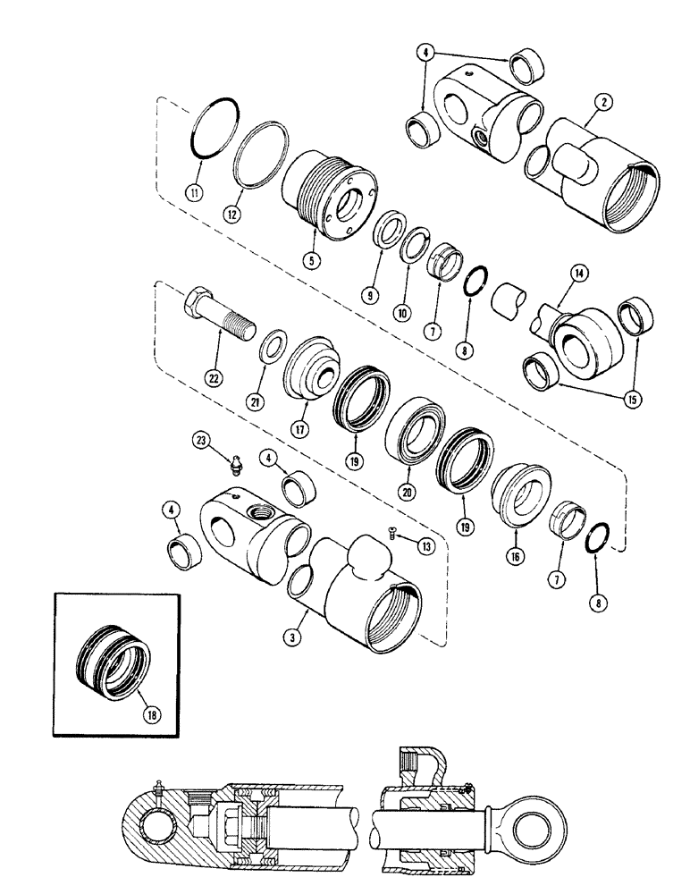 Схема запчастей Case 33 - (282) - D38694,D38695&D40794 STABILIZER CYL,3-1/2"DIA CYL W/16-3/8"STROKE W/SPLIT TYPE INNER &OUTER WIPERS W 