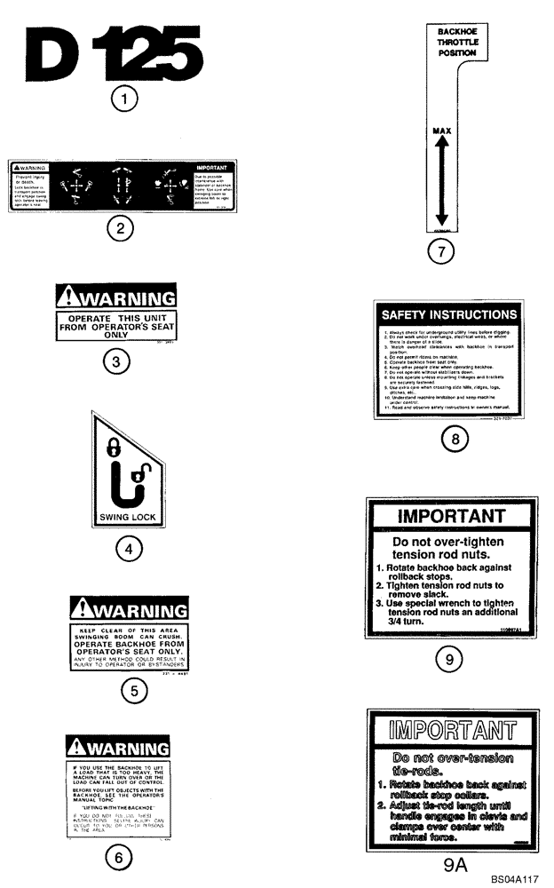 Схема запчастей Case 40XT - (09-56) - DECALS - BACKHOE, D125 (09) - CHASSIS