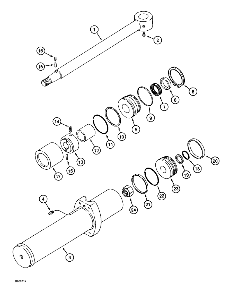 Схема запчастей Case 860 - (8-054) - BACKHOE SWING CYLINDER ASSEMBLY - H672571 (08) - HYDRAULICS