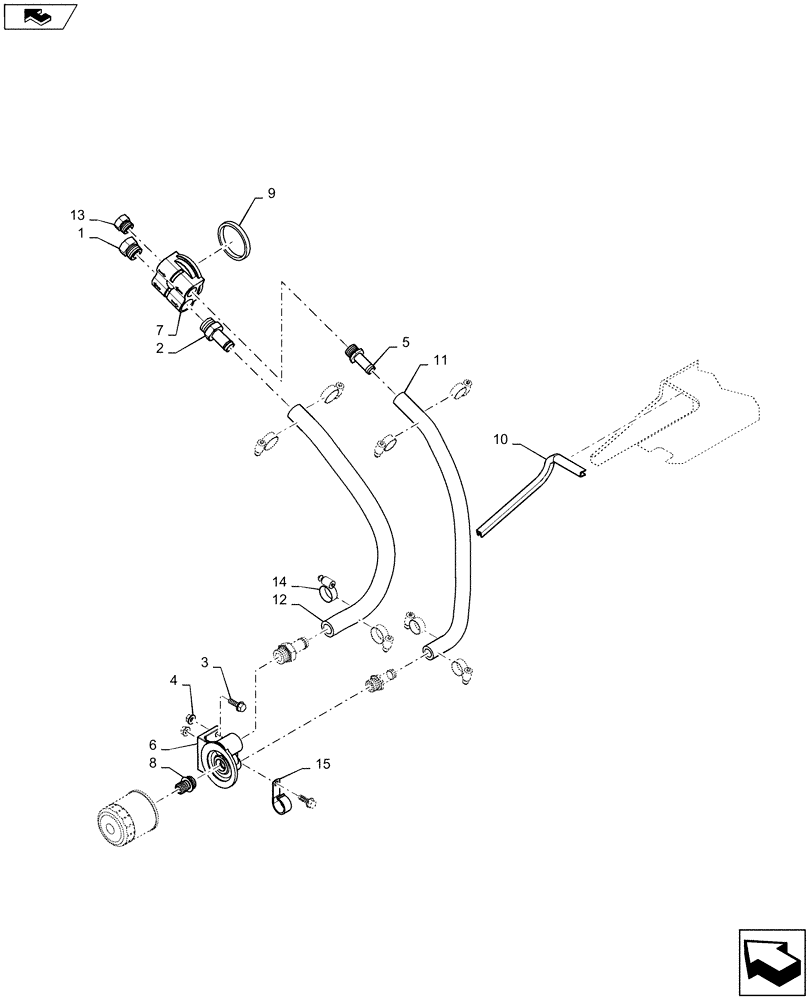 Схема запчастей Case SR130 - (10.304.AF[01]) - REMOTE ENGINE OIL FILTER, LINES (NEW STYLE) (SR130,SR150) (10) - ENGINE