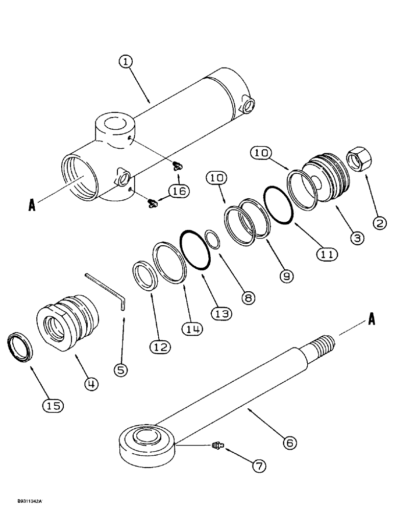 Схема запчастей Case 560 - (8-128) - PLOW SWING CYLINDER ASSEMBLY - 135825A1, P75 PLOW (08) - HYDRAULICS