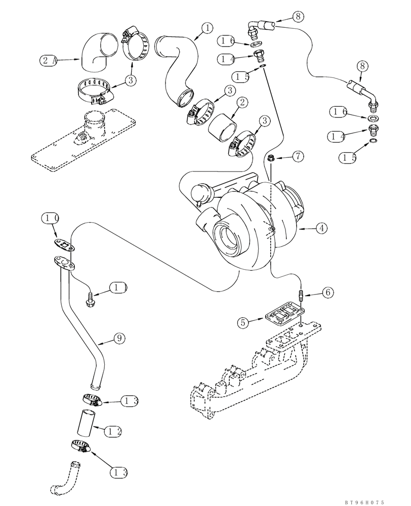 Схема запчастей Case 95XT - (02-09A) - TURBOCHARGER SYSTEM (02) - ENGINE