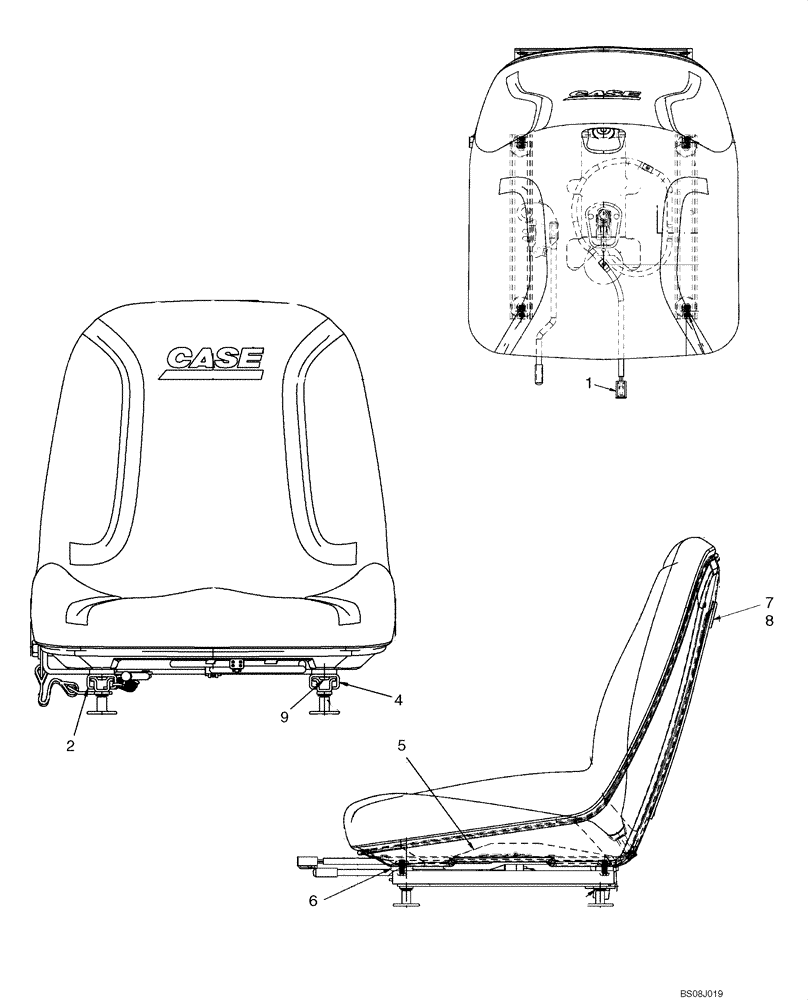 Схема запчастей Case 465 - (09-30A) - SEAT ASSY STANDARD, 87702543 (09) - CHASSIS