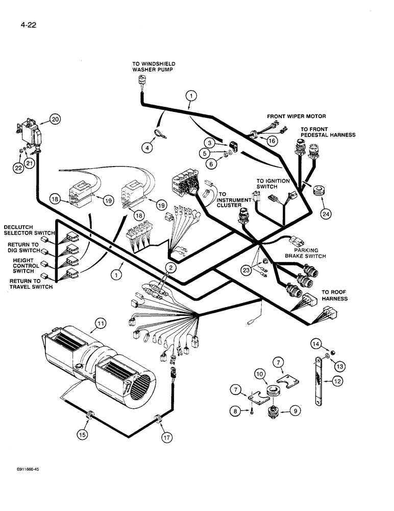 Схема запчастей Case 621 - (4-22) - MAIN CAB HARNESS, TRANSMISSION CONTROL, P.I.N. JAK0027512 AND AFTER (04) - ELECTRICAL SYSTEMS