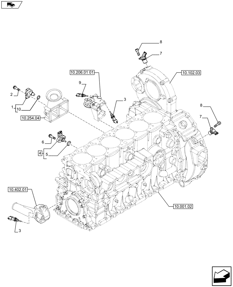 Схема запчастей Case F2CFA614C E020 - (55.414.01) - MOTOR SENSORS (504135967 - 504270473) (55) - ELECTRICAL SYSTEMS